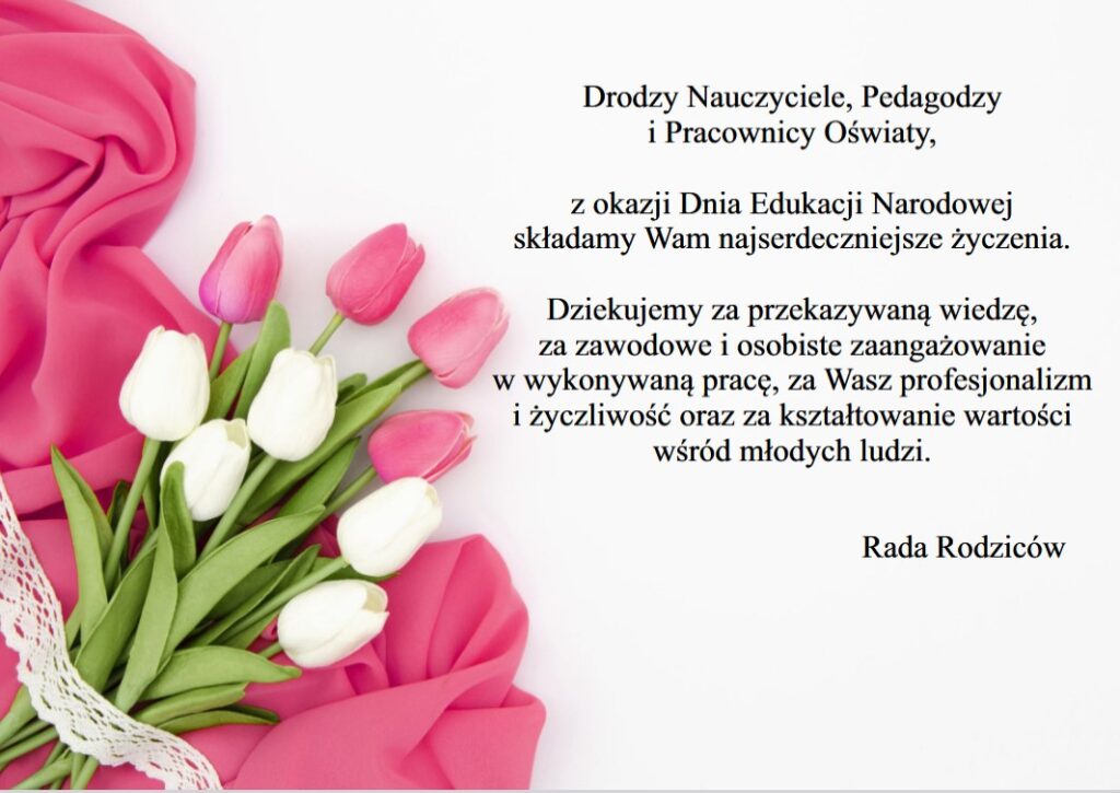 Życzenia z okazji Dnia Edukacji Narodowej od Rady Rodziców Zespołu Szkół CKU w Radoczy
