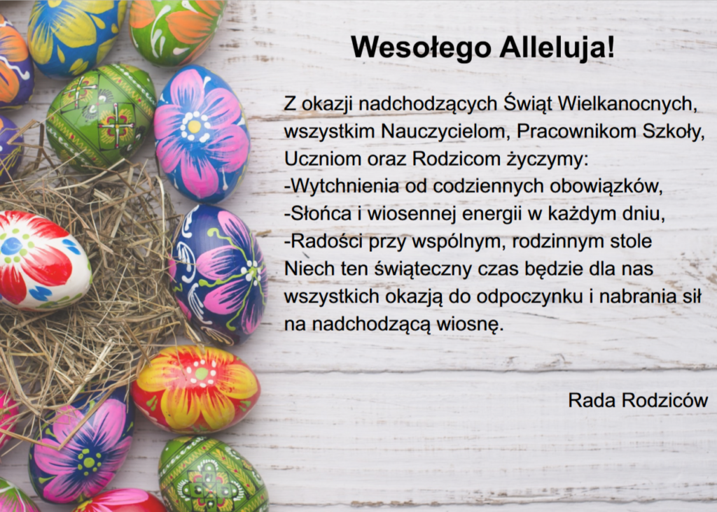 Życzenia z okazji Świąt Wielkanocnych od Rady Rodziców